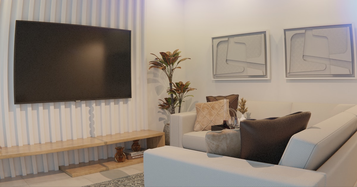 Современный саундбар под телевизором в домашнем кинотеатре