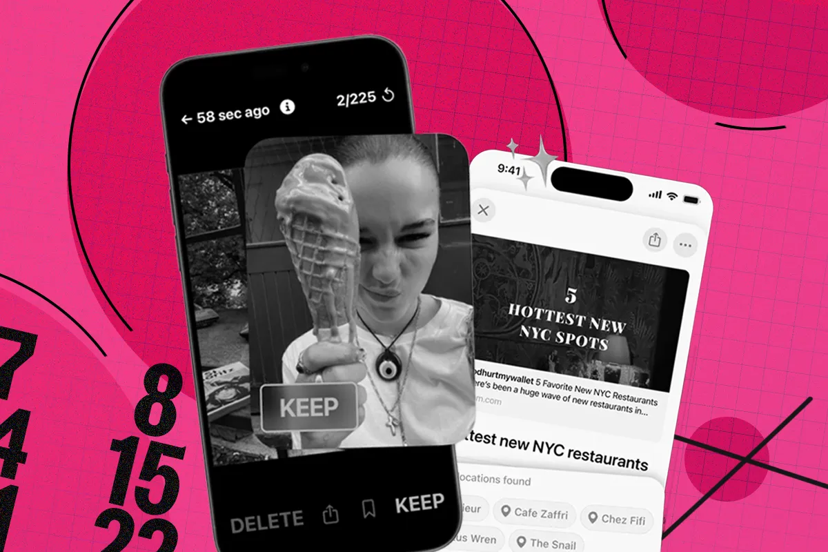 Смартфон с экраном, полным скриншотов, и иконками приложений для организации